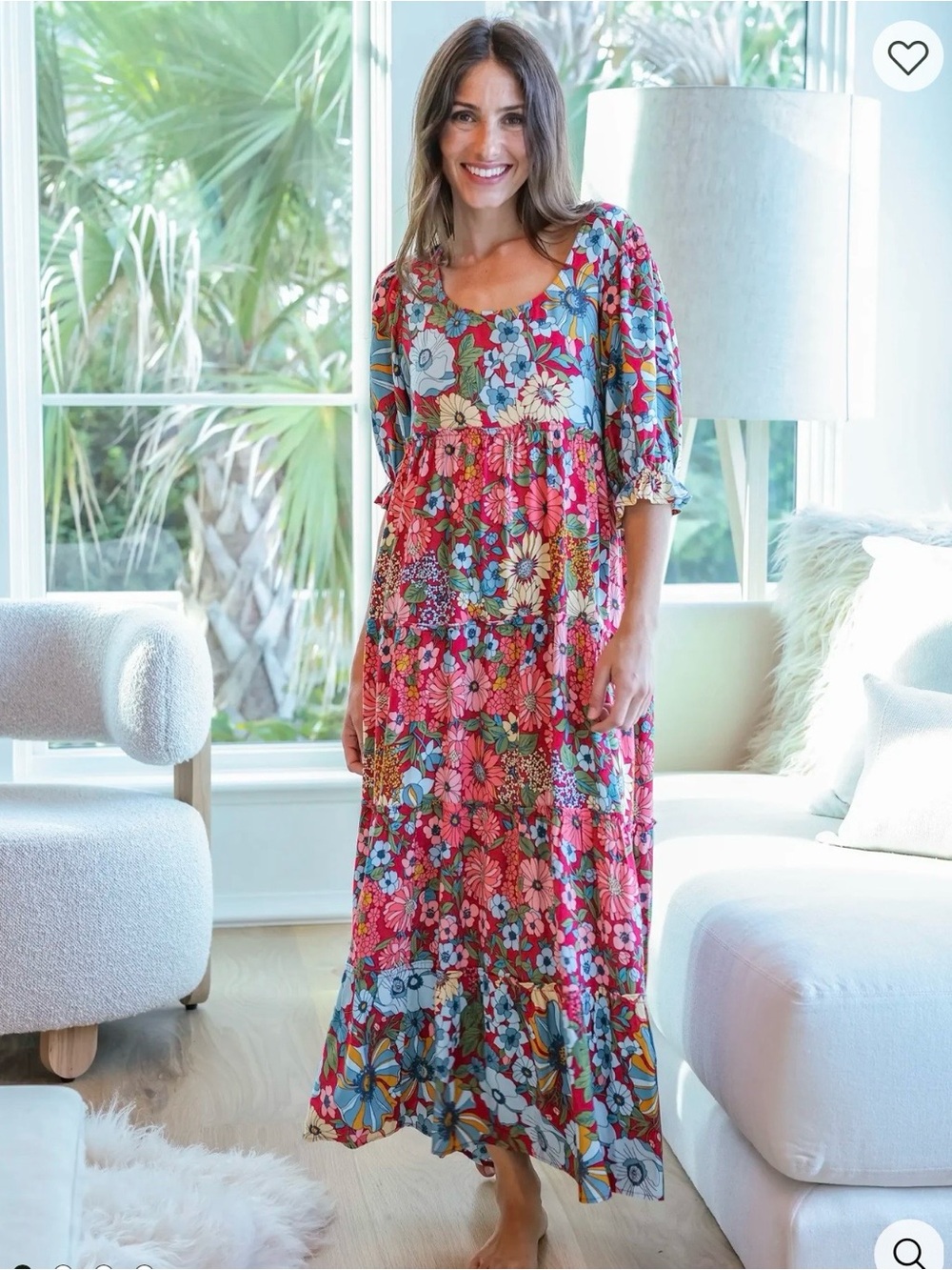 Natural Life Collette tiered blue red floral maxi dress boho size S